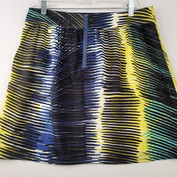 Ann Taylor Loft Abstract Print A-Line Skirt Zipper Blue Black Yellow Sz 8 - Picture 4 of 9